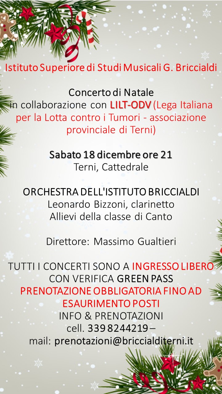 Concerto di Natale in collaborazione con l’Istituto Briccialdi